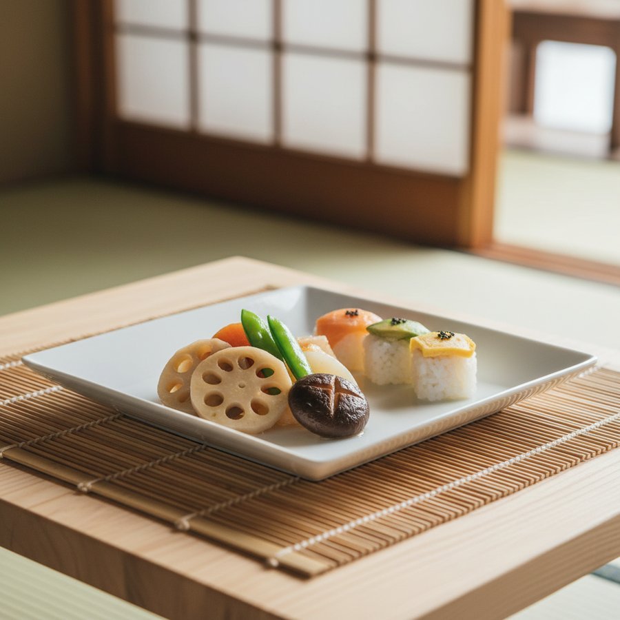 通夜振る舞いで提供されるような上品な仕出し料理の盛り付け。