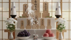 山形・郡山・宇都宮のお盆を象徴する白菊と提灯、線香の静謐なシーン